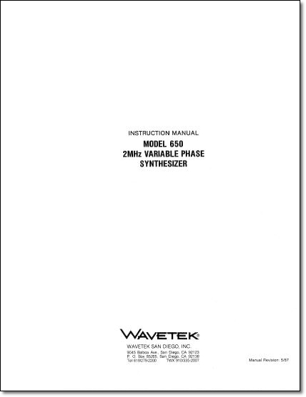 Wavetek 650 Instruction Manual Wavetek 650 Instruction Manual
